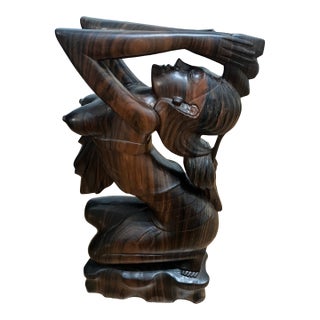 Mid 20th Century Traditional Balinese Dancer Wooden Sculpture For Sale