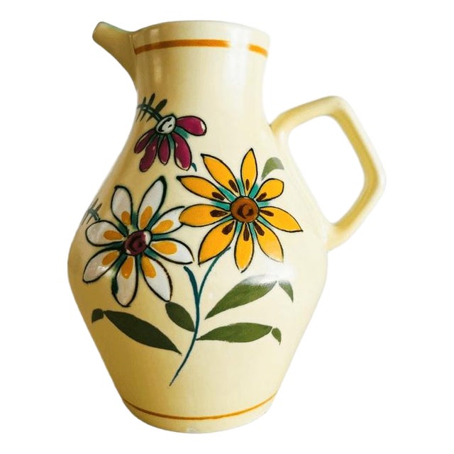 Vintage Flora Pottery Gouda Ceramic Jug, 1960s For Sale