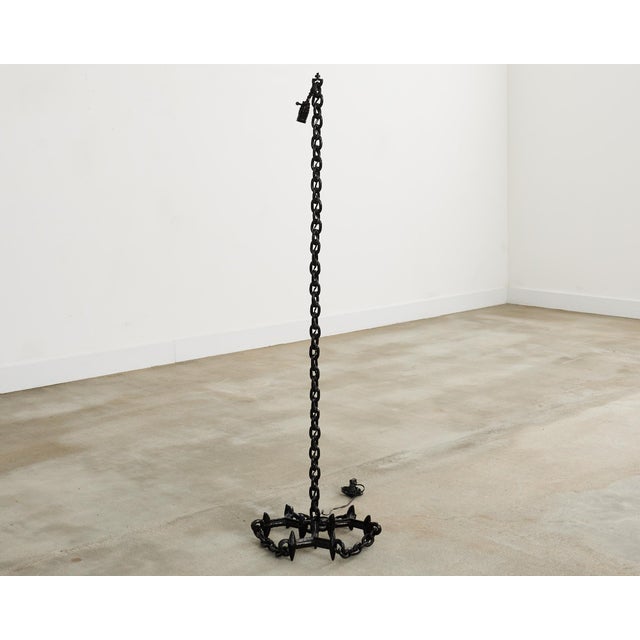 Mid 20th Century French Industrial Brutalist Iron Chain Link Floor Lamp For Sale - Image 5 of 12