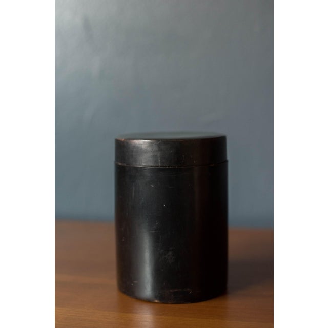 Vintage Black Leather Organizing Cylinder Storage Container Bins, Italy 1970's For Sale - Image 10 of 12