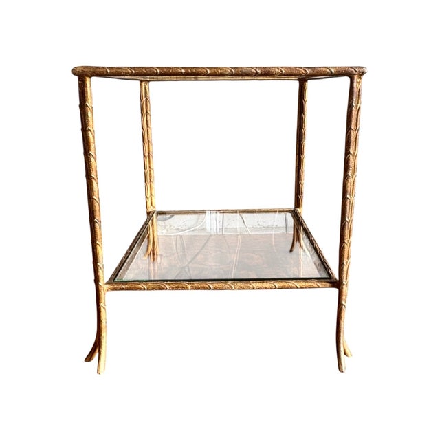 Hollywood Regency 70’s Gilt Painted Hollywood Regency Two Tier Side Table For Sale - Image 3 of 11