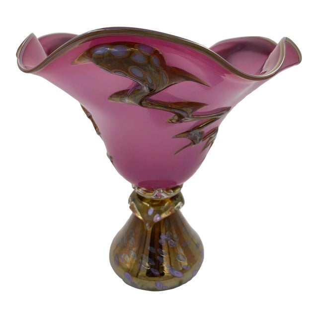 Murano Style Art Glass Centerpiece With Gold Finishes For Sale