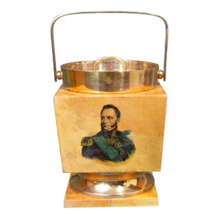 Italian Mid-Century Brass and Parchment-Style Portrait Ice Bucket, Aldo Tura Style For Sale