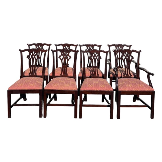 Set of 8 Vintage Chippendale Style Dining Chairs With Solid Mahogany Frames For Sale