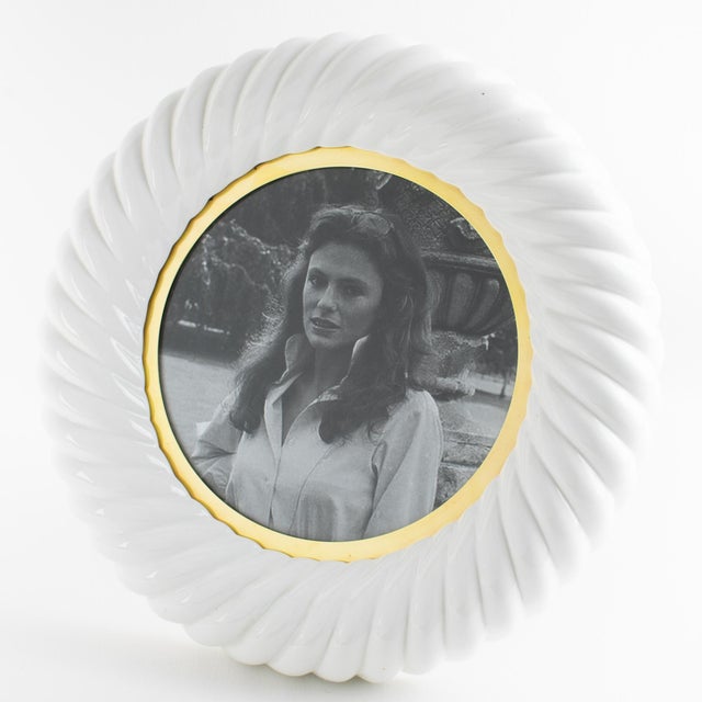 Tommaso Barbi White Ceramic and Gilded Brass Picture Frame For Sale - Image 9 of 10