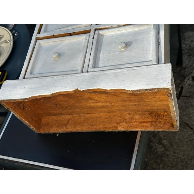 Small Antique Workshop Cabinet with 8 Drawers in Painted Wood, 1950s For Sale - Image 3 of 18