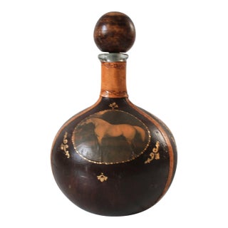 Vintage Italian Equestrian Leather Wrapped Liquor Decanter For Sale