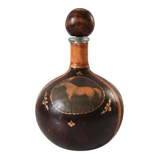 Vintage Italian Equestrian Leather Wrapped Liquor Decanter For Sale