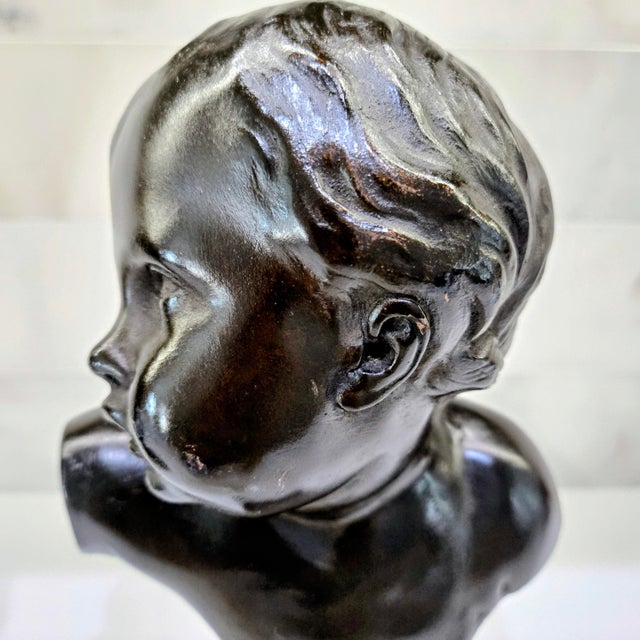 Vintage Alva Studios Pair of French Neoclassical Child Bust Sculptures, Met Museum Reproductions For Sale - Image 9 of 13