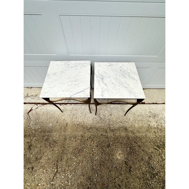 Vintage Paul Evans Style Brutalist Stone and Metal Side Tables- A Pair For Sale - Image 9 of 11