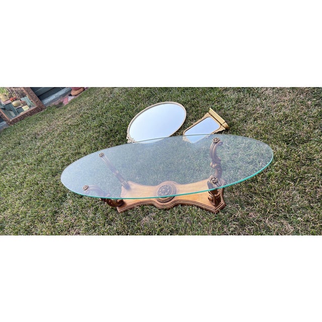 Hollywood Regency Style Coffee Table Made by Weiman. Beautiful Carved Wooden Base Featuring Weiman's Signature Floral...
