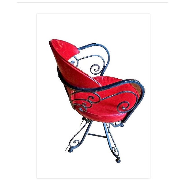 Hollywood Regency Vintage Hollywood Regency Wrought Iron and Vinyl Butterfly Dining Chair Set For Sale - Image 4 of 5