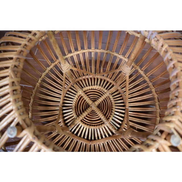 Vintage Franco Albini Rattan Pouf Foot Stool Woven Pattern Cane 50's 60's Retro Mid Century Modern Eclectic Boho Bamboo Weave Ottoman For Sale - Image 6 of 6