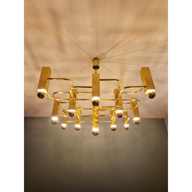 Geometric Brass Chandelier by Gaetano Sciolari for Boulanger, 1970s For Sale - Image 15 of 18
