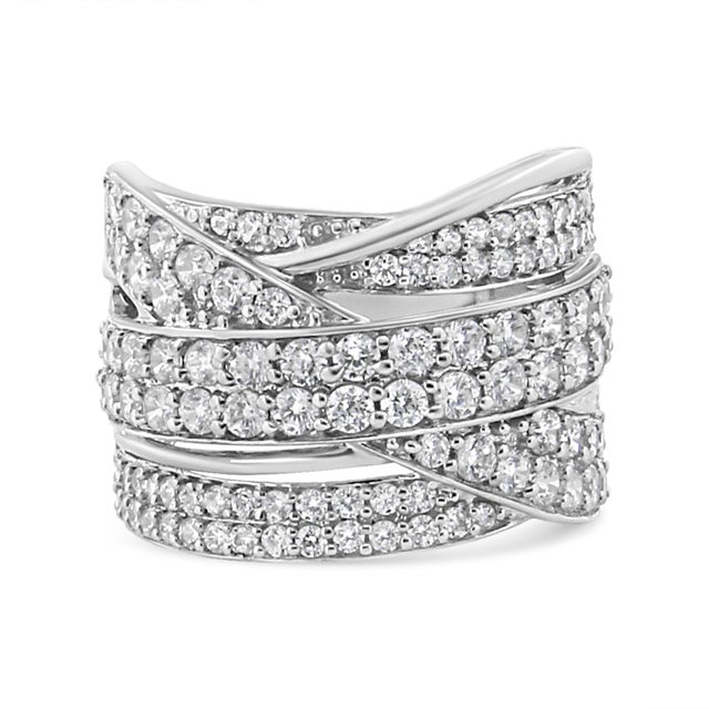 .925 Sterling Silver 2.00 Cttw Round-Cut Diamond Overlapping Bypass Band Ring (I-J Color, I2-I3 Clar ES13 For Sale