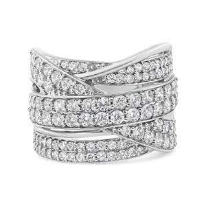 .925 Sterling Silver 2.00 Cttw Round-Cut Diamond Overlapping Bypass Band Ring (I-J Color, I2-I3 Clar ES13