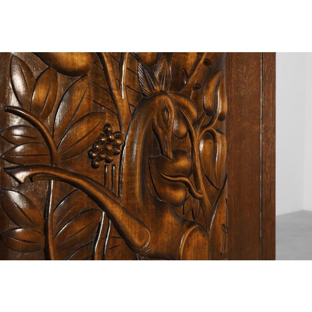 Art Deco Oak Cabinet with Sculptural Carving from Jacques Klein, France, 1925 For Sale - Image 16 of 18
