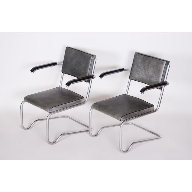 Set of Bauhaus Armchairs in Chrome & Leather, Czech, 1930s For Sale - Image 9 of 14