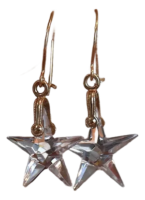 Vintage 14k Yellow Gold Rock Crystal Star Earrings, A Pair