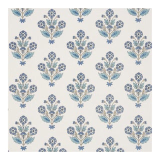 Sample - Schumacher Dalila Hand-Screen Print Fabric in Blue For Sale
