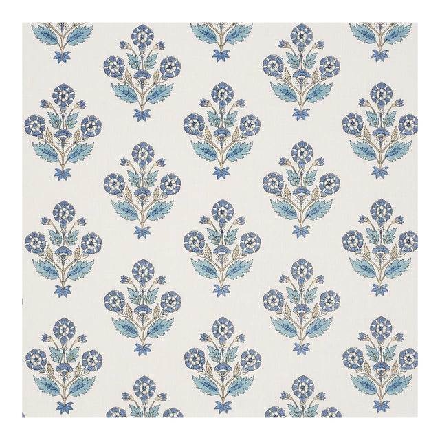 Sample - Schumacher Dalila Hand-Screen Print Fabric in Blue For Sale
