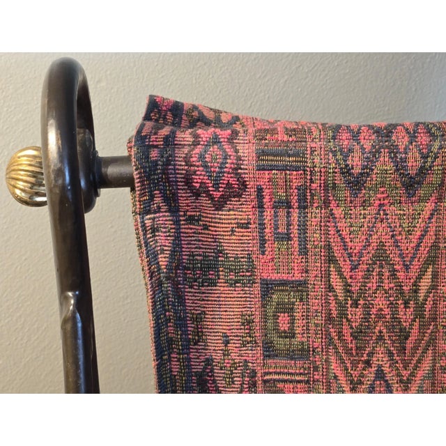 Metal 1980s Attributed to David Hicks Wrought Iron Tapestry Sling Chair With Brass Finials For Sale - Image 7 of 16