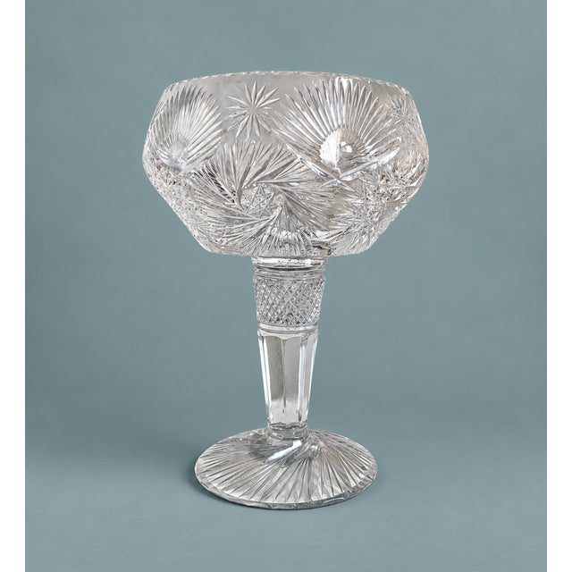 Early 20th-Century Eastern European Hand-Cut Crystal Starburst Pedestal Compote Centerpiece For Sale - Image 15 of 15
