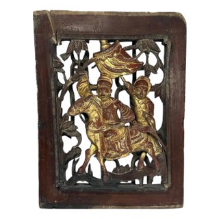 Antique Gilt Lacquered Chinese Panel: Horse & Warriors, Qing Dynasty For Sale