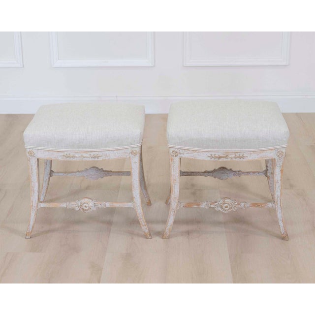Light Gray Pair of Swedish 19th Century Gustavian Stools For Sale - Image 8 of 9