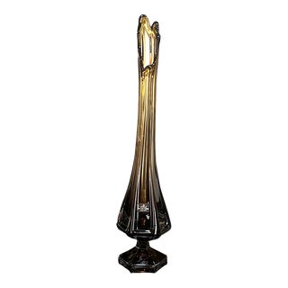1950s Viking Swung Column-Ribbed Brown/Amber Glass Vase For Sale