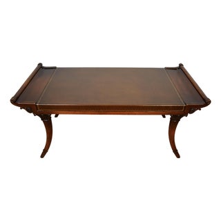 1940s Chinese Chippendale Mahogany & Leather Top Coffee Table For Sale