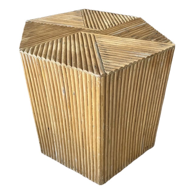 Vintage Split Reed Bamboo Boho Coffee / Side Table Hexagonal For Sale