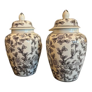 1970s Contemporary Hand Painted Ginger Jars - a Pair For Sale