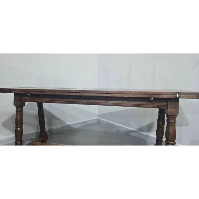 Brown Oak Kitchen Refrectory Farmhouse Dining Table, 1910s For Sale - Image 8 of 18