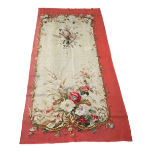 1920s French Aubusson Floral Tapestry With Bird and Red Border