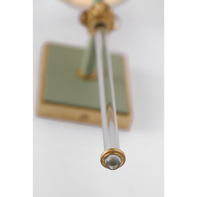 Visual Comfort Julie Neill for Visual Comfort Signature Lucia 21" Cordless Sconce in Celadon and Crystal with Linen Shade For Sale - Image 4 of 14