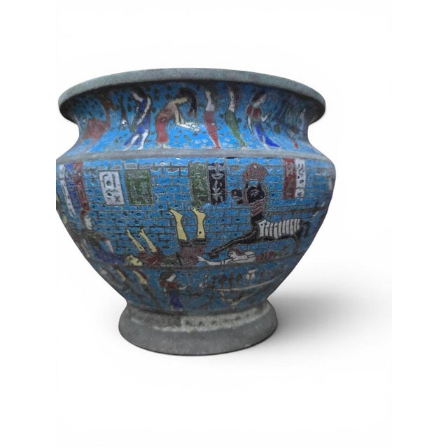 Blue Egyptian Revival Cloisonné Jardinière with Polychrome Decoration, 1900 For Sale - Image 8 of 12