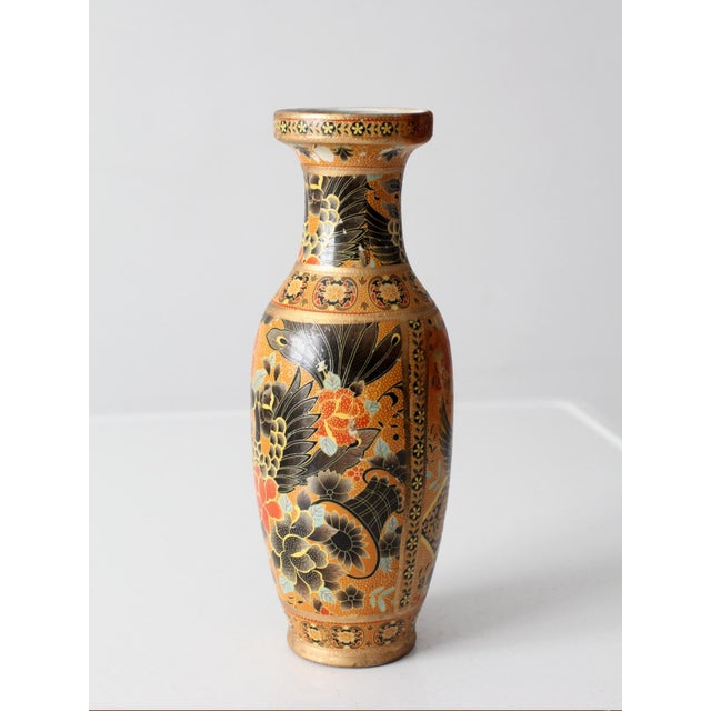 Ceramic Vintage Satsuma Style Phoenix Floral Vase With Gilt Details For Sale - Image 7 of 13