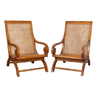 1950s Pair of French Sculptural Wood and Cane Chairs For Sale