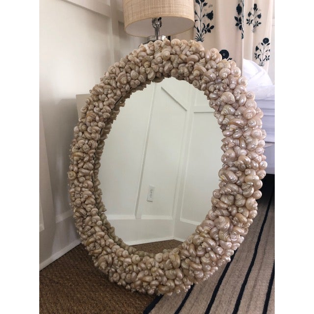 English Coastal Oly Studio Oval Shell Mirror For Sale - Image 3 of 7
