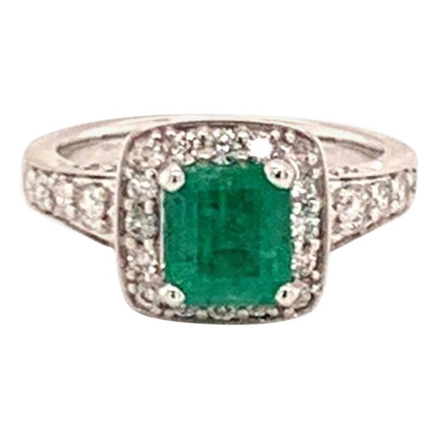 Diamond Emerald Ring 14k Gold 1.40 TCW Certified For Sale