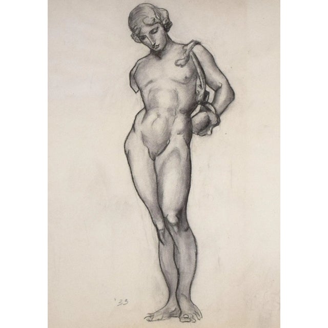 Vintage Neoclassical Drawing of a Male Nude Greco Roman Statue by William B Pattengill 1933 For Sale - Image 4 of 8