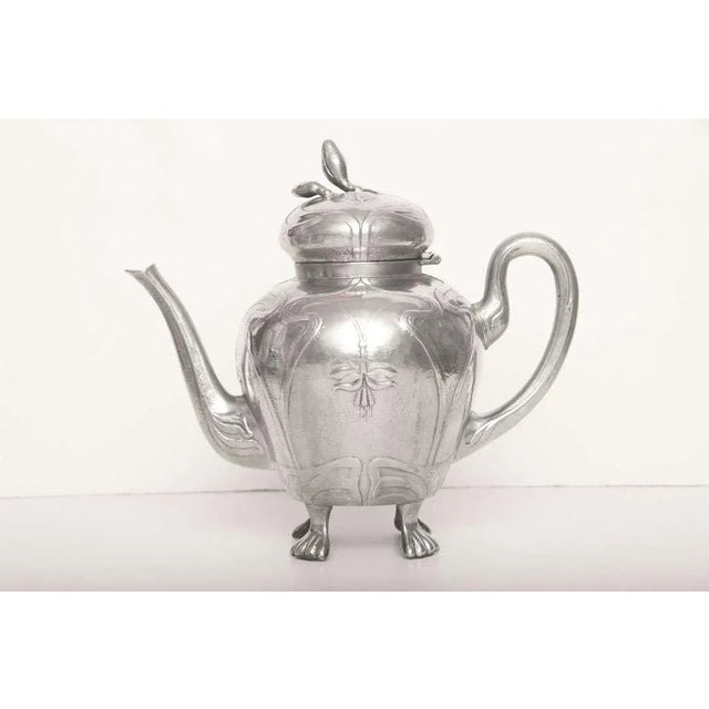 Art Deco Vintage Art Nouveau Whimsical German Pewter Tea Coffee Service For Sale - Image 3 of 10