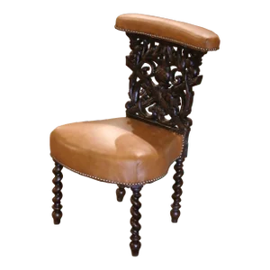 19th Century French Napoleon III Carved Oak and Leather Smoking Chair