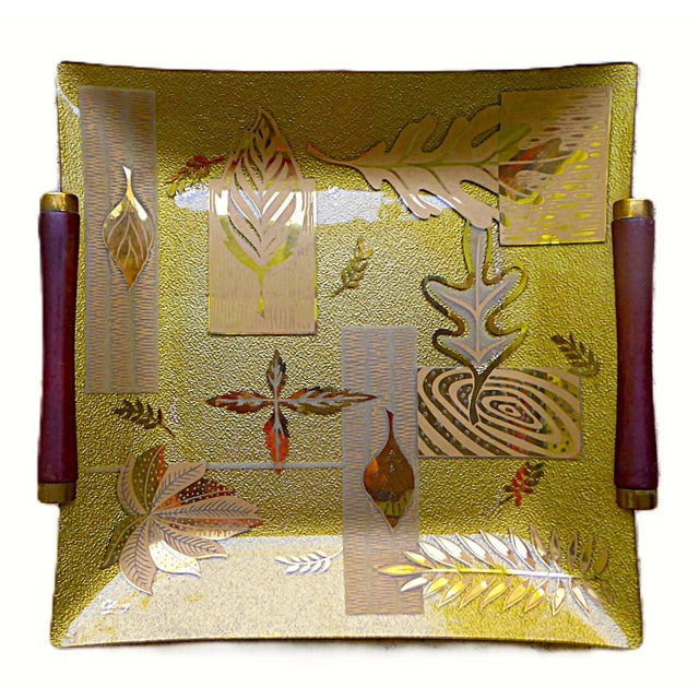 Gold 1960s Decorative Mid Century Glass Serving Platters by Georges Briard and Colony - a Pair For Sale - Image 8 of 13