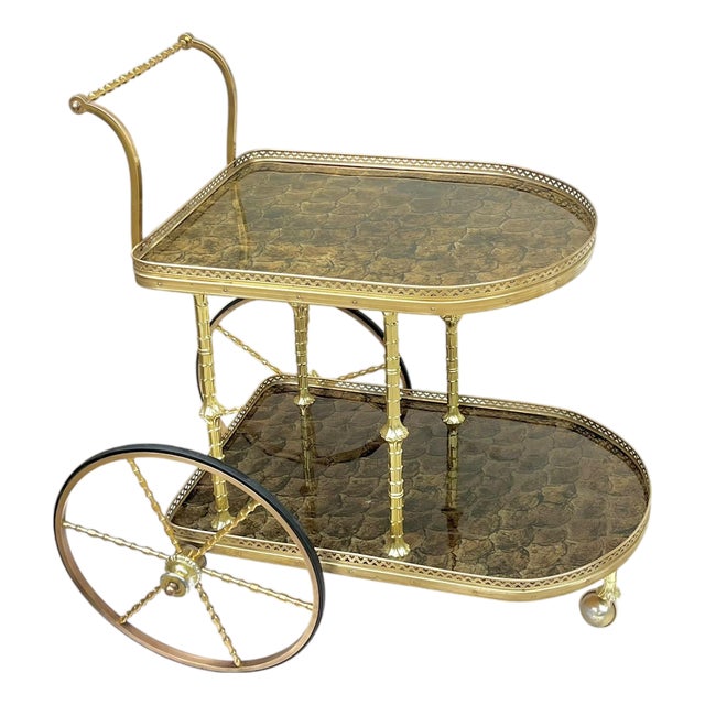 Mid-Century Brass & Tortoise Bar Cart in the Style of Maison Jansen For Sale