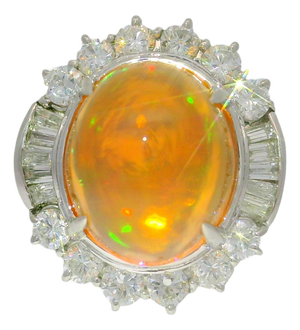 8.26 Carat Fire Opal Diamond Platinum Ring, Size 6.5