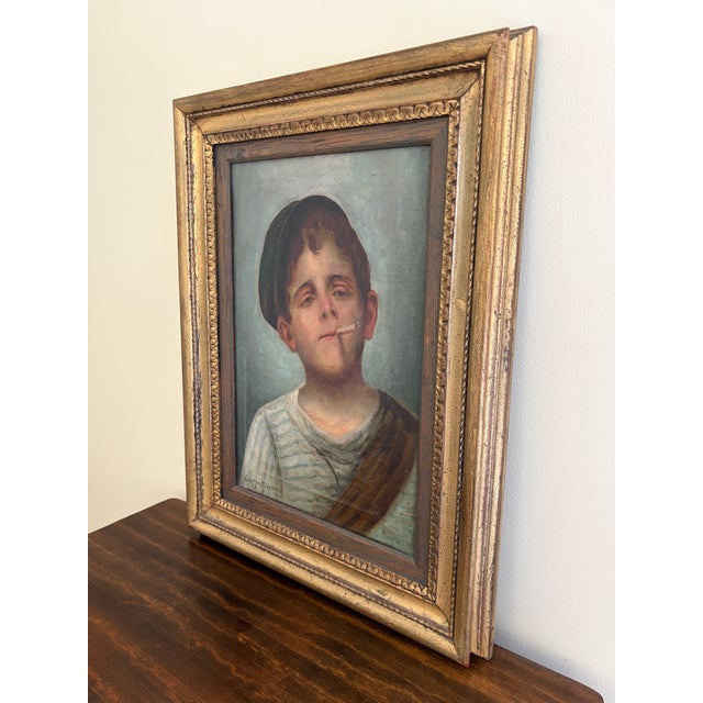 A stunning antique portrait painting of a young boy smoking a cigarette Signed Giovanni Ciappa (1768-1826) Italy, Early...