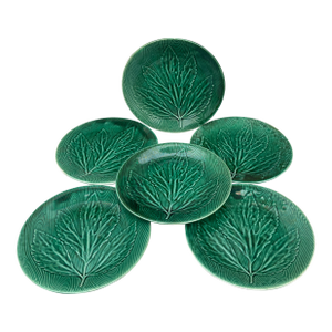 1950s Gien Green Majolica Leaf Plates - Set of 6