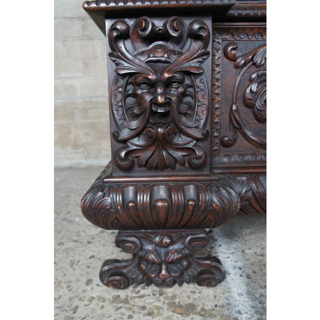 Pair Monumental Antique Italian Renaissance Figural Mahogany Bookcases Curio Cabinet For Sale - Image 10 of 12